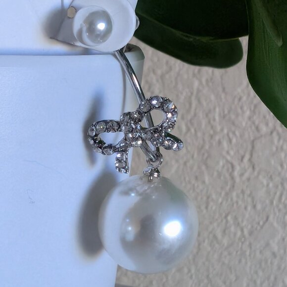 Crystal & Pearl, Silver Jacket Earrings - Picture 2 of 4